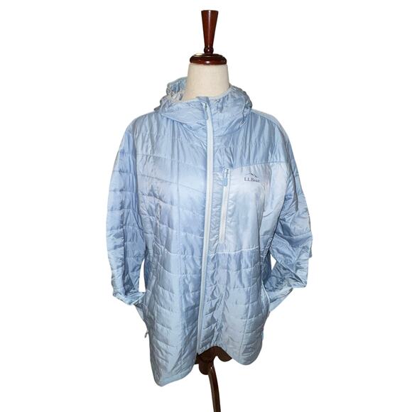 LL Bean Women’s 3X Plus Light Blue Packable PrimaLoft Puffer Jacket Hooded - Picture 2 of 8